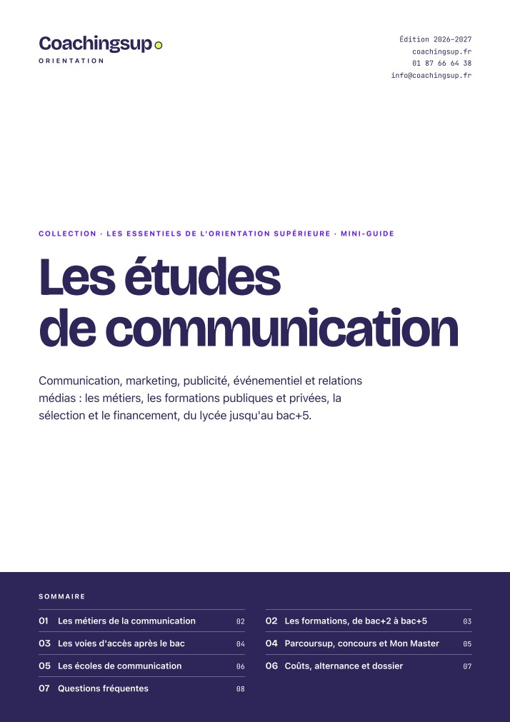Couverture du guide Études de communication, édition 2026–2027