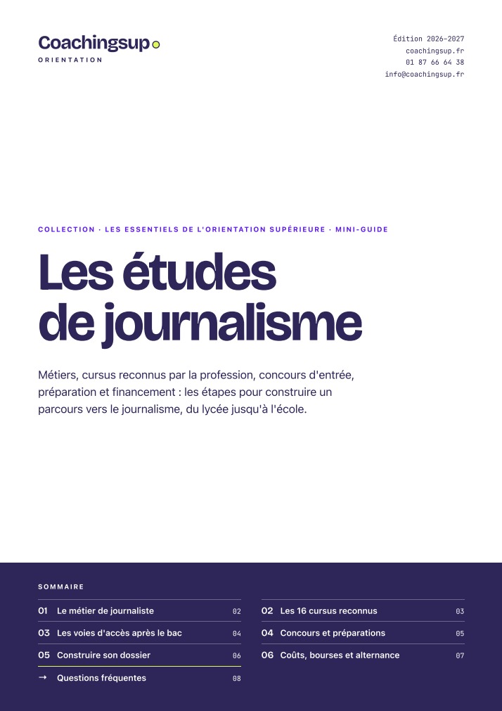 Couverture du guide Études de journalisme, édition 2026–2027